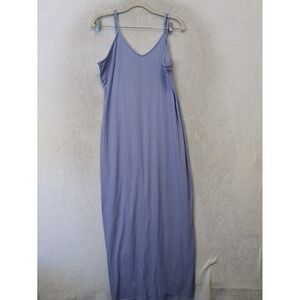 Absolutely It!! Maxi Dress Women's 1X Periwinkle Blue Ribbed Side Slit V-Neck
